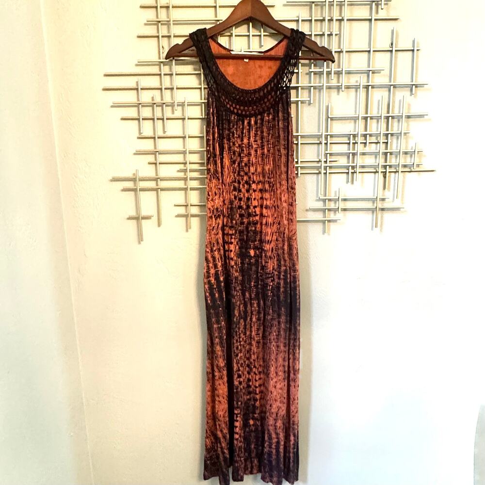 Rachel Rachel Roy Rust Abstract Crochet Boho Maxi Dress M